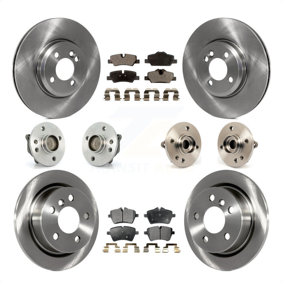 Front Rear Hub Bearing Assembly Disc Brake Rotor And Semi-Metallic Pads Kit (10Pc) For 2015 Mini Cooper Convertible with 2.0L 1.5L With 294mm Diameter 4 Lug Wheels KBB-108984 by Transit Auto