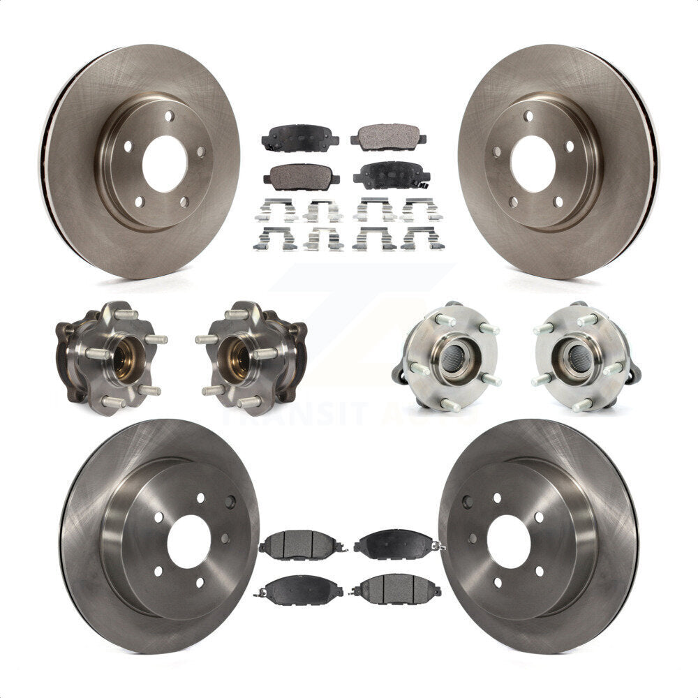 Front Rear Hub Bearings Assembly Disc Brake Rotors And Semi-Metallic Pads Kit (10Pc) For 2016 Nissan Pathfinder 4WD From 11 15 KBB-109027 by Transit Auto