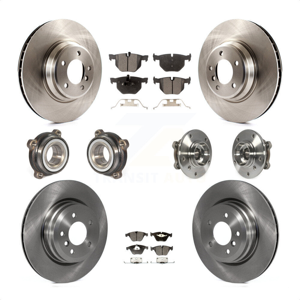 Front Rear Hub Bearings Assembly Disc Brake Rotors And Semi-Metallic Pads Kit (10Pc) For 2013 BMW X1 xDrive35i with AWD KBB-109030 by Transit Auto