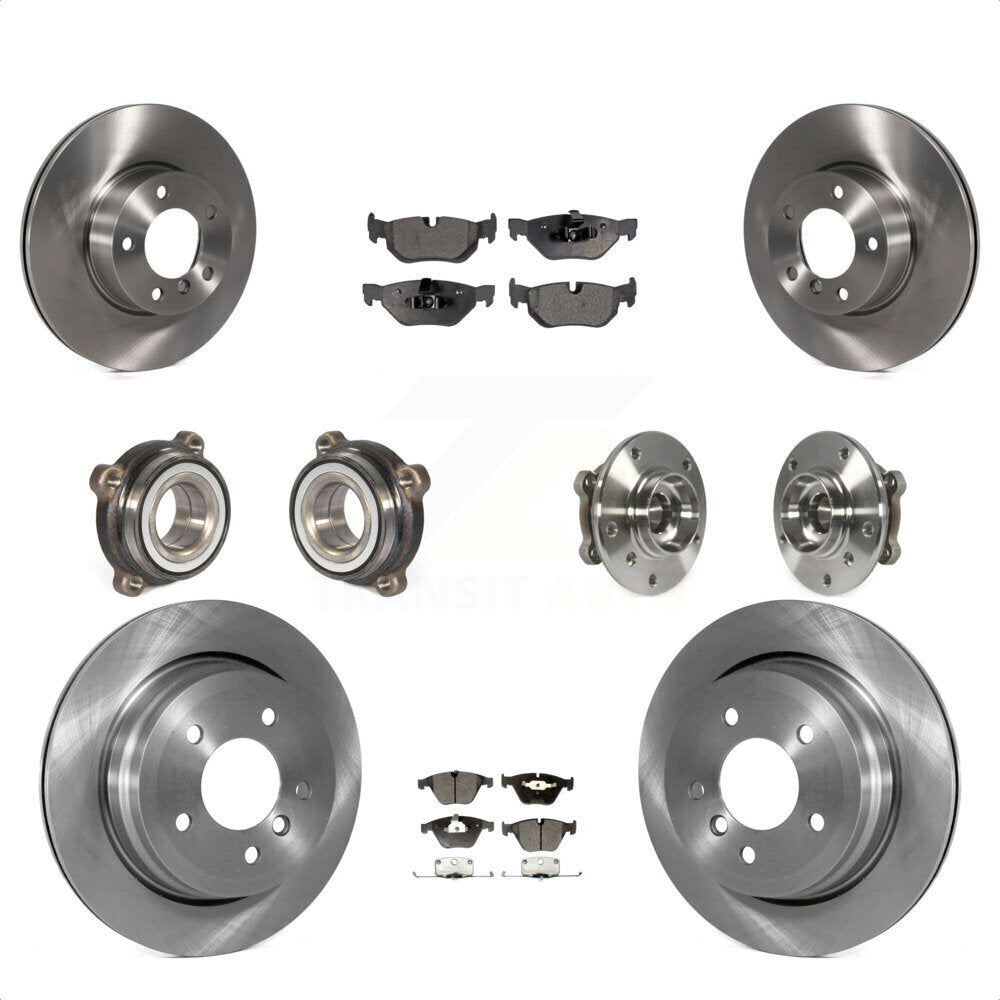 Front Rear Hub Bearings Assembly Disc Brake Rotors And Semi-Metallic Pads Kit (10Pc) For 2013-2014 BMW X1 xDrive28i with AWD KBB-109031 by Transit Auto