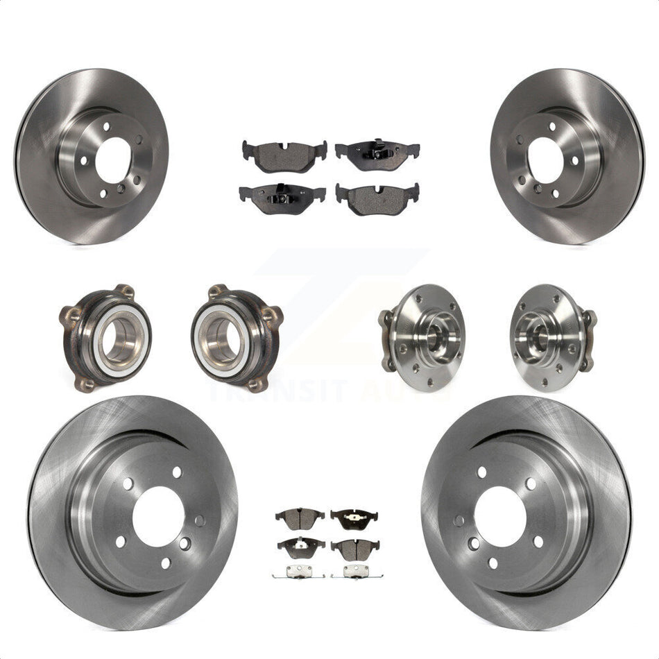 Front Rear Hub Bearings Assembly Disc Brake Rotors And Semi-Metallic Pads Kit (10Pc) For 2013-2014 BMW X1 xDrive28i with AWD KBB-109031 by Transit Auto