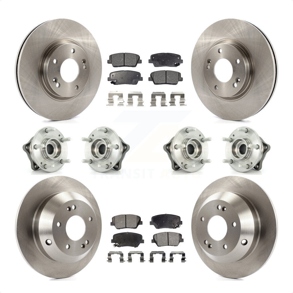 Front Rear Hub Bearings Assembly Disc Brake Rotors And Semi-Metallic Pads Kit (10Pc) For Kia Sorento Hyundai Santa Fe With ABS Brakes AWD KBB-109088 by Transit Auto