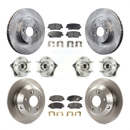 Front Rear Hub Bearings Assembly Disc Brake Rotors And Semi-Metallic Pads Kit (10Pc) For 2013-2014 Hyundai Santa Fe AWD with 3.3L With ABS Brakes KBB-109089 by Transit Auto