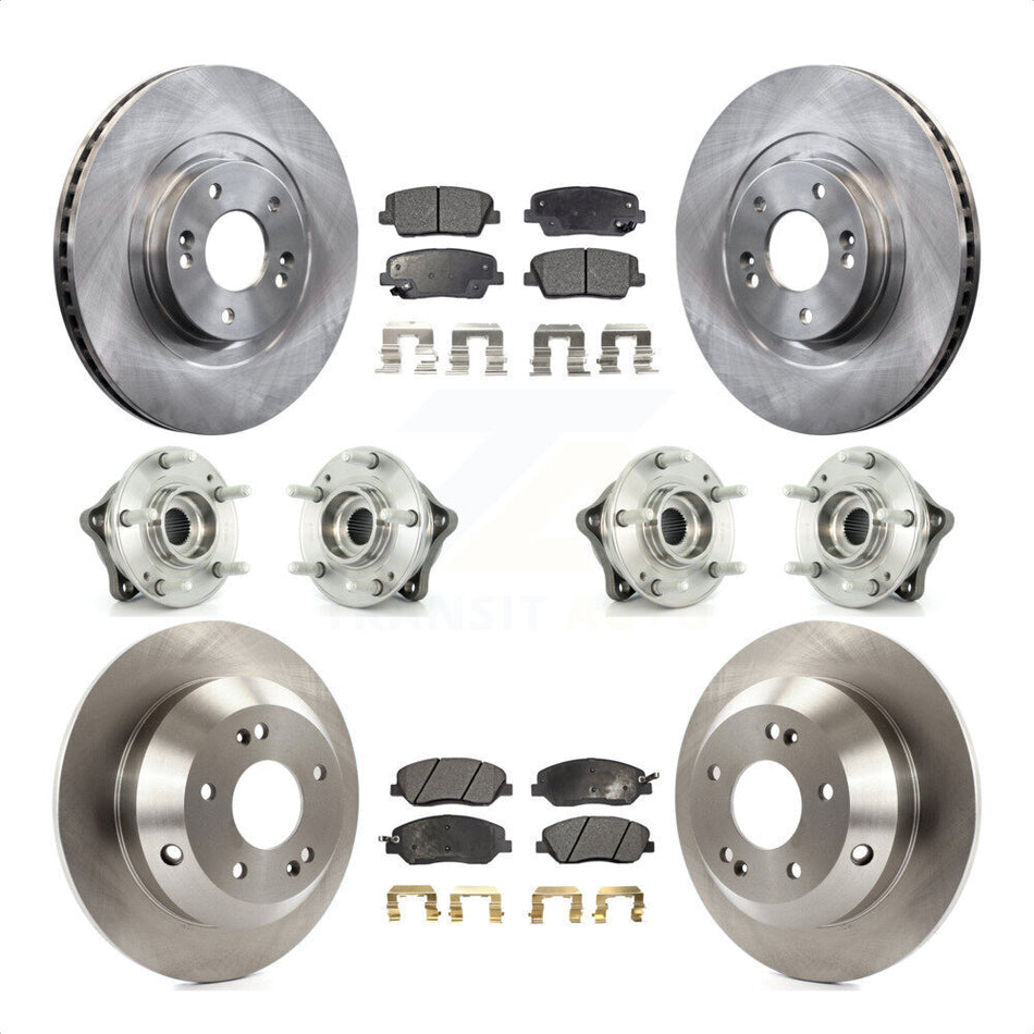 Front Rear Hub Bearings Assembly Disc Brake Rotors And Semi-Metallic Pads Kit (10Pc) For 2013-2014 Hyundai Santa Fe AWD with 3.3L With ABS Brakes KBB-109089 by Transit Auto