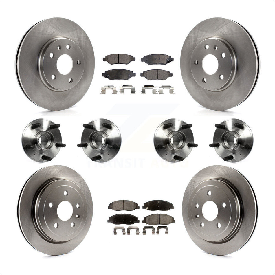 Front Rear Hub Bearings Assembly Disc Brake Rotors And Semi-Metallic Pads Kit (10Pc) For 2012-2013 Cadillac CTS V With 315mm Diameter Rotor KBB-109112 by Transit Auto