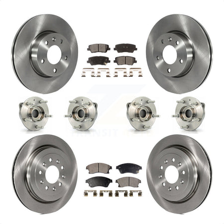 Front Rear Hub Bearings Assembly Disc Brake Rotors And Semi-Metallic Pads Kit (10Pc) For 2013-2015 Cadillac ATS AWD With 300mm Diameter Rotor KBB-109130 by Transit Auto