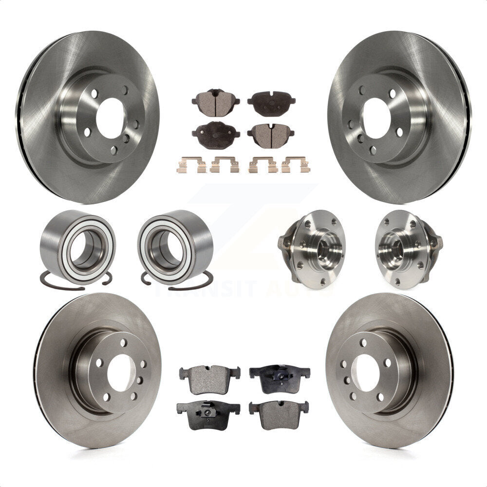 Front Rear Wheel Hub Bearings Assembly Disc Brake Rotors And Semi-Metallic Pads Shoes Kit (10Pc) For BMW X3 KBB-109156 by Transit Auto