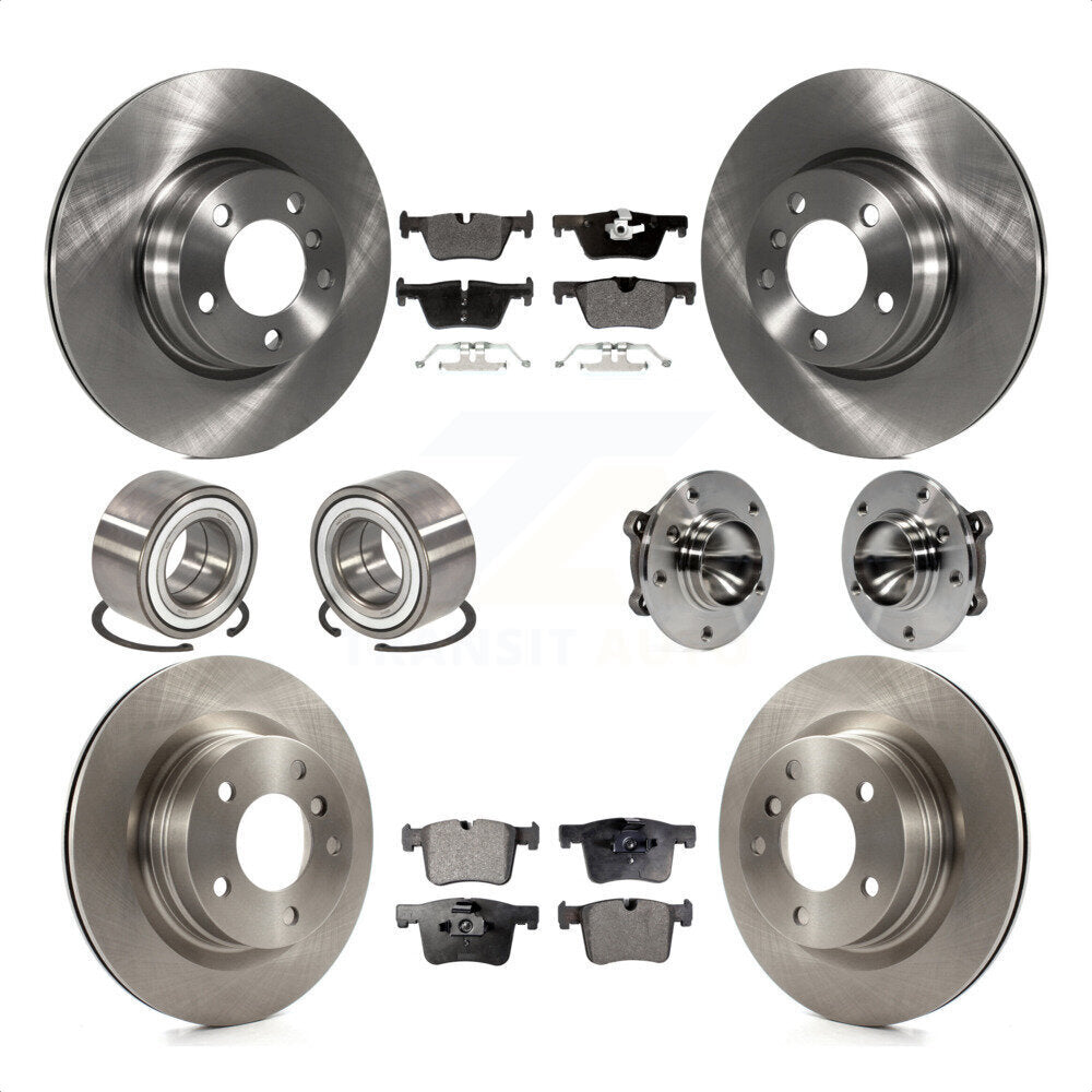 Front Rear Hub Bearing Disc Brake Rotor And Semi-Metallic Pad Shoe Kit (10Pc) For 2012 BMW 328i Convertible Wagon with 2.0L Without Blue Painted Calipers With M Sport Package KBB-109168 by Transit Auto