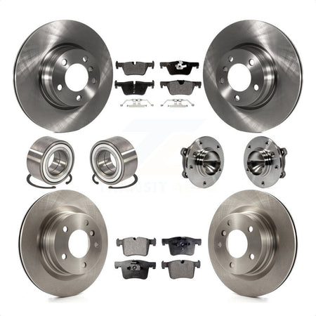 Front Rear Hub Bearing Disc Brake Rotor And Semi-Metallic Pad Shoe Kit (10Pc) For 2012 BMW 328i Convertible Wagon with 2.0L Without Blue Painted Calipers With M Sport Package KBB-109168 by Transit Auto
