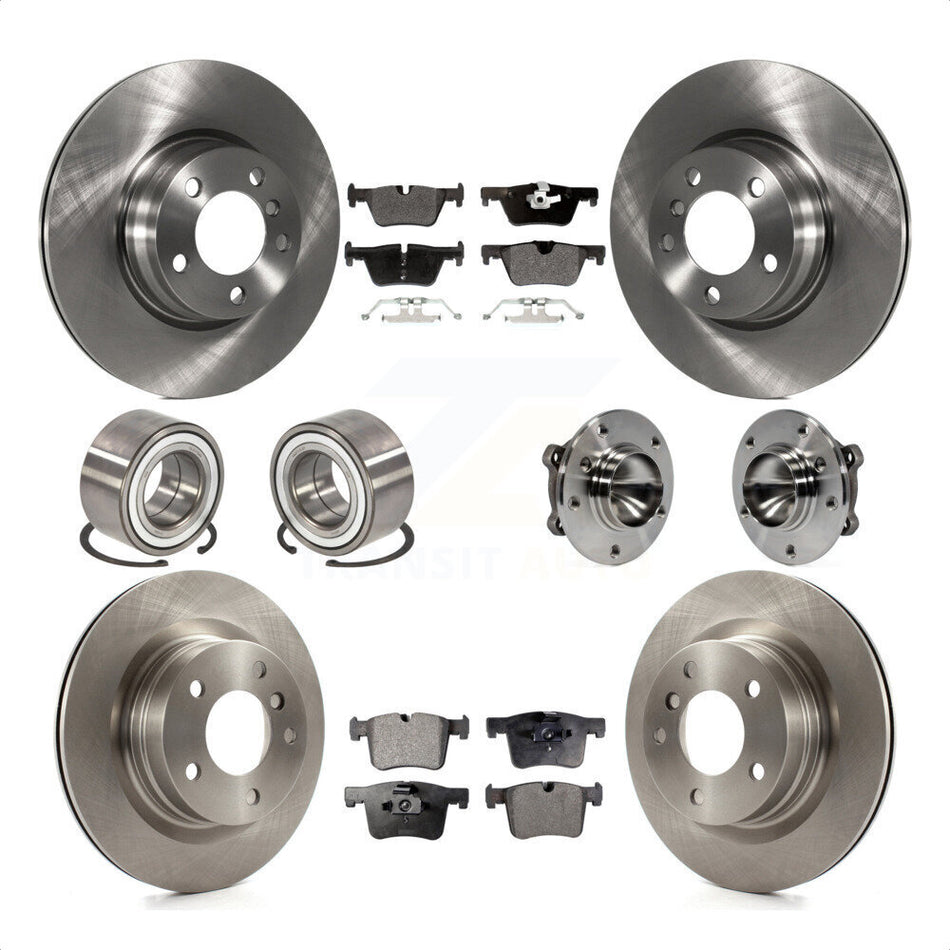 Front Rear Hub Bearing Disc Brake Rotor And Semi-Metallic Pad Shoe Kit (10Pc) For 2012 BMW 328i Convertible Wagon with 2.0L Without Blue Painted Calipers With M Sport Package KBB-109168 by Transit Auto