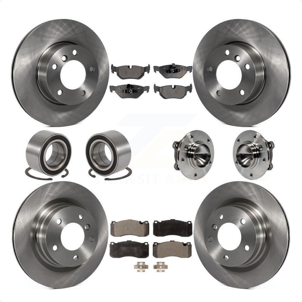 Front Rear Wheel Hub Bearings Assembly Disc Brake Rotors And Semi-Metallic Pads Shoes Kit (10Pc) For 2006-2007 BMW 323i With 338mm Diameter Rotor KBB-109214 by Transit Auto