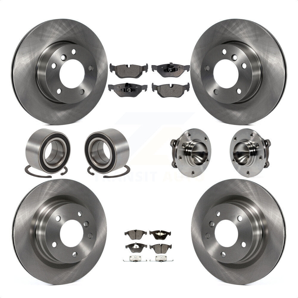 Front Rear Wheel Hub Bearings Assembly Disc Brake Rotors And Semi-Metallic Pads Shoes Kit (10Pc) For 2007 BMW 323i With 312mm Diameter Rotor KBB-109215 by Transit Auto