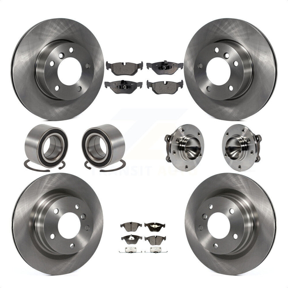 Front Rear Wheel Hub Bearings Assembly Disc Brake Rotors And Semi-Metallic Pads Shoes Kit (10Pc) For 2007 BMW 323i With 312mm Diameter Rotor KBB-109215 by Transit Auto