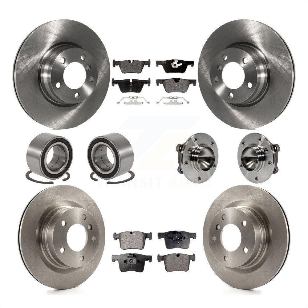 Front Rear Hub Bearing Assembly Disc Brake Rotors And Semi-Metallic Pads Shoes Kit (10Pc) For 2012 BMW 328i Coupe with 2.0L Without Blue Painted Calipers With M Sport Package KBB-109218 by Transit Auto