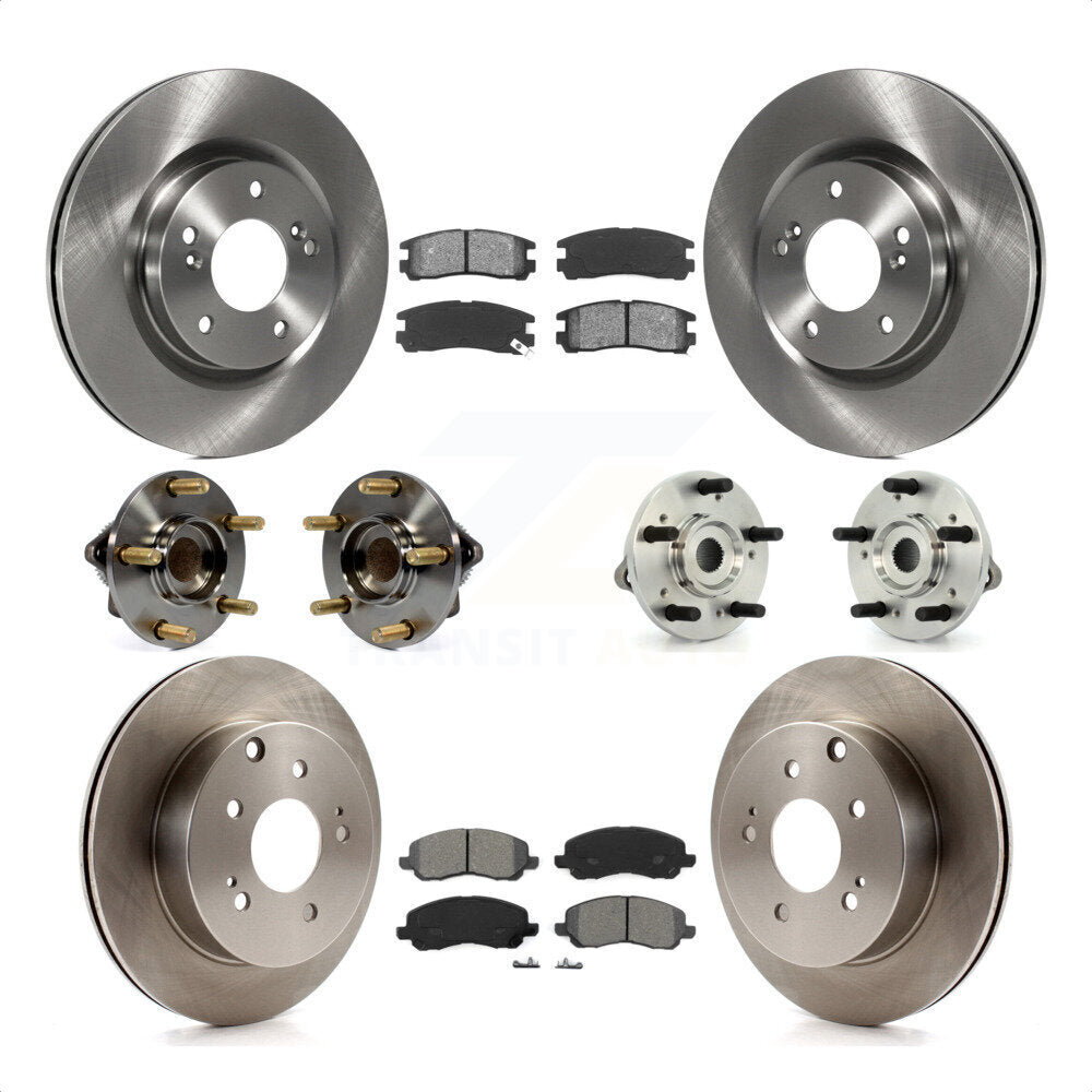 Front Rear Hub Bearings Assembly Disc Brake Rotors And Semi-Metallic Pads Kit (10Pc) For 2007 Mitsubishi Galant Ralliart with 3.8L 4-Wheel ABS KBB-109528 by Transit Auto