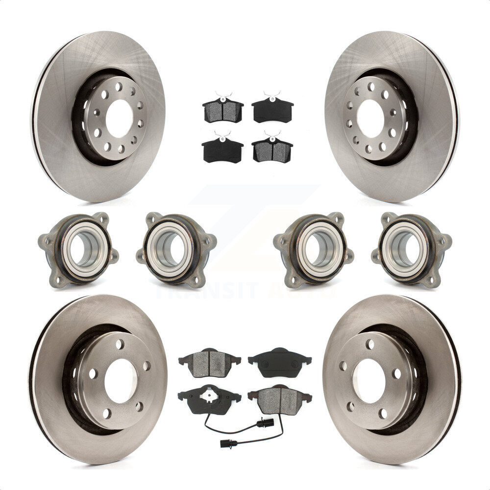 Front Rear Hub Bearings Assembly Disc Brake Rotors And Semi-Metallic Pads Kit (10Pc) For 2002 Audi S6 With 312mm Diameter Rotor KBB-109559 by Transit Auto