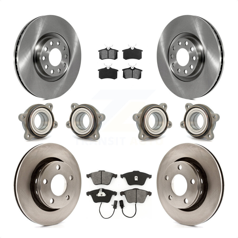 Front Rear Hub Bearings Assembly Disc Brake Rotors And Semi-Metallic Pads Kit (10Pc) For 2002 Audi S6 With 321mm Diameter Rotor Single Piston Caliper KBB-109560 by Transit Auto