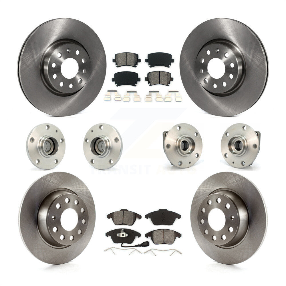 Front Rear Hub Bearings Assembly Disc Brake Rotors And Semi-Metallic Pads Kit (10Pc) For 2007-2008 Volkswagen Eos 3 Bolt Mounting Flange KBB-109583 by Transit Auto
