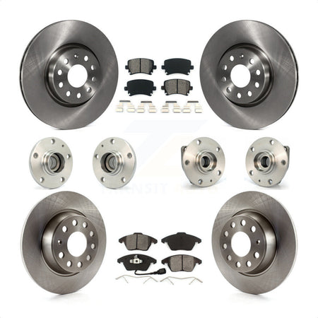 Front Rear Hub Bearings Assembly Disc Brake Rotors And Semi-Metallic Pads Kit (10Pc) For 2007-2008 Volkswagen Eos 3 Bolt Mounting Flange KBB-109583 by Transit Auto