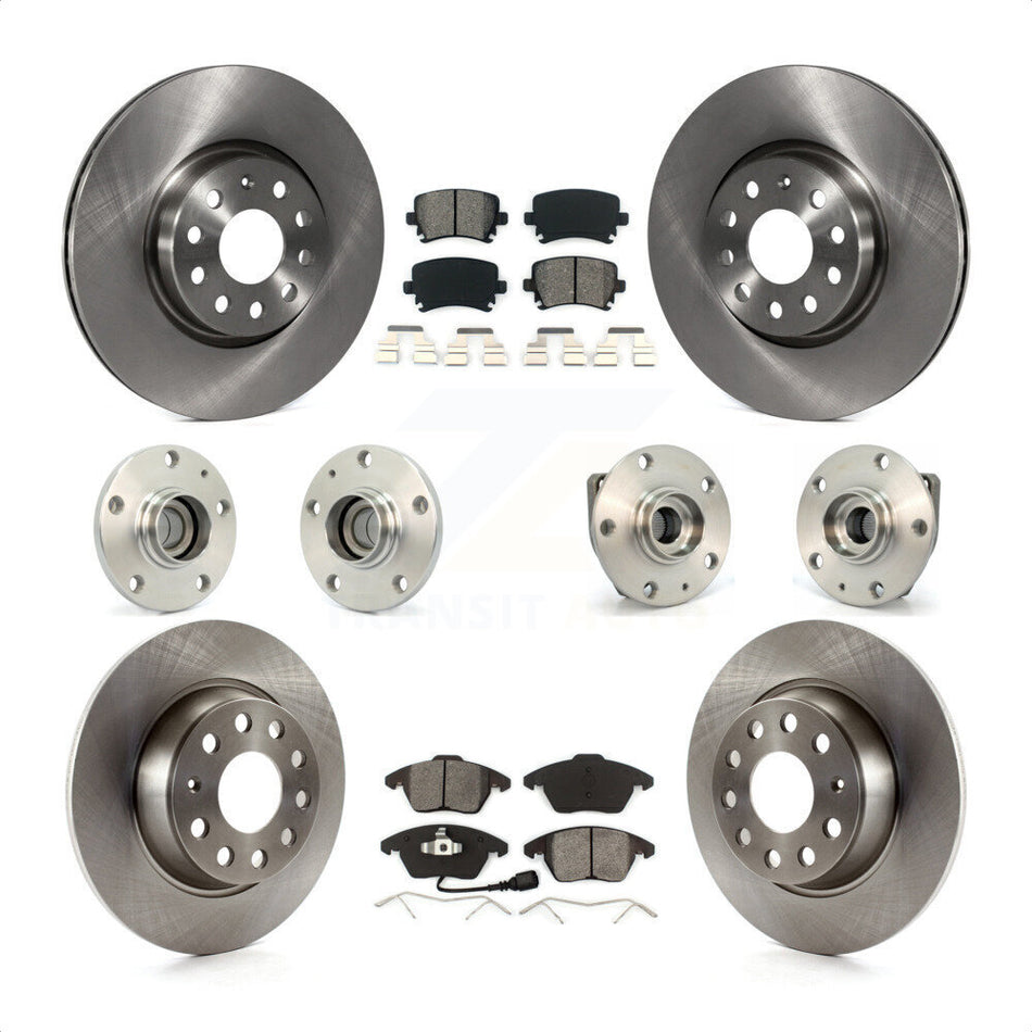 Front Rear Hub Bearings Assembly Disc Brake Rotors And Semi-Metallic Pads Kit (10Pc) For 2007-2008 Volkswagen Eos 3 Bolt Mounting Flange KBB-109583 by Transit Auto