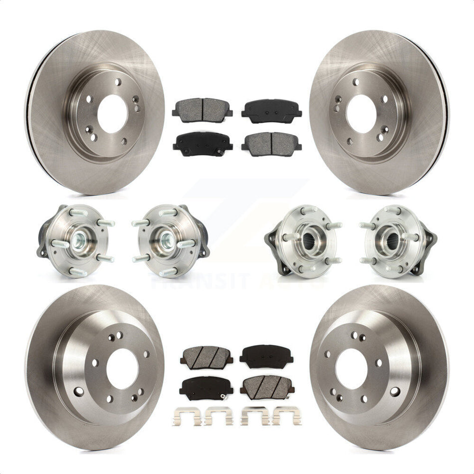 Front Rear Hub Bearings Assembly Disc Brake Rotors And Semi-Metallic Pads Kit (10Pc) For Kia Sorento Hyundai Santa Fe With ABS Brakes FWD KBB-109588 by Transit Auto