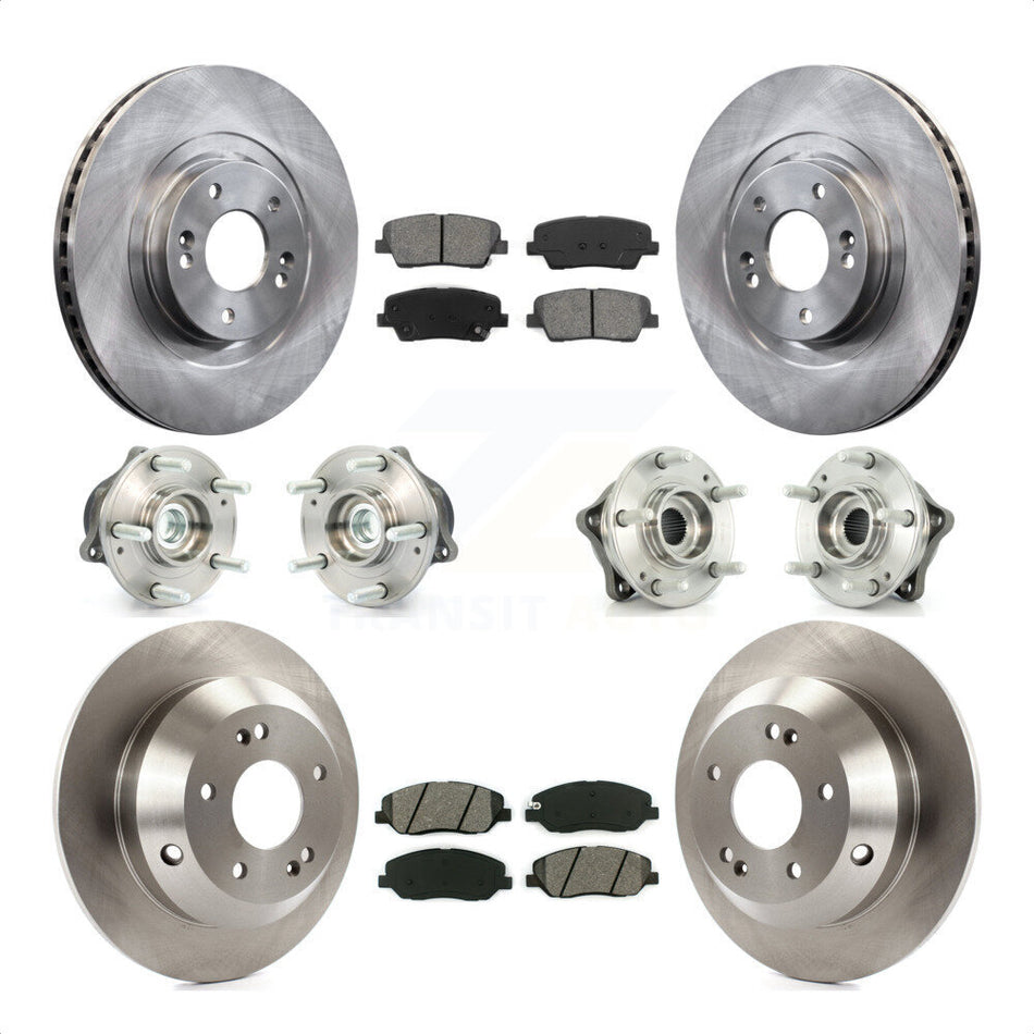 Front Rear Hub Bearings Assembly Disc Brake Rotors And Semi-Metallic Pads Kit (10Pc) For 2013-2014 Hyundai Santa Fe FWD with 3.3L With ABS Brakes KBB-109589 by Transit Auto