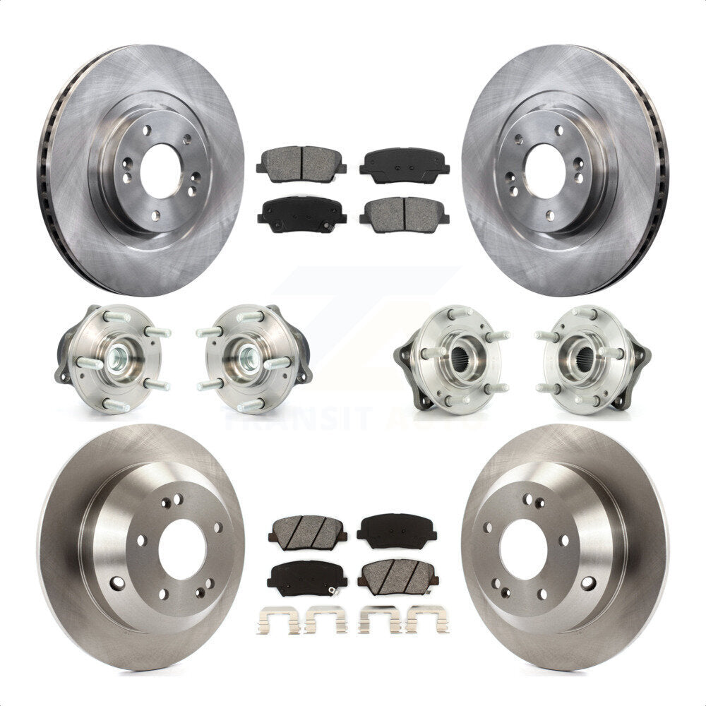 Front Rear Hub Bearings Assembly Disc Brake Rotors And Semi-Metallic Pads Kit (10Pc) For 2013-2014 Hyundai Santa Fe Sport FWD with 2.4L 2.0L KBB-109590 by Transit Auto