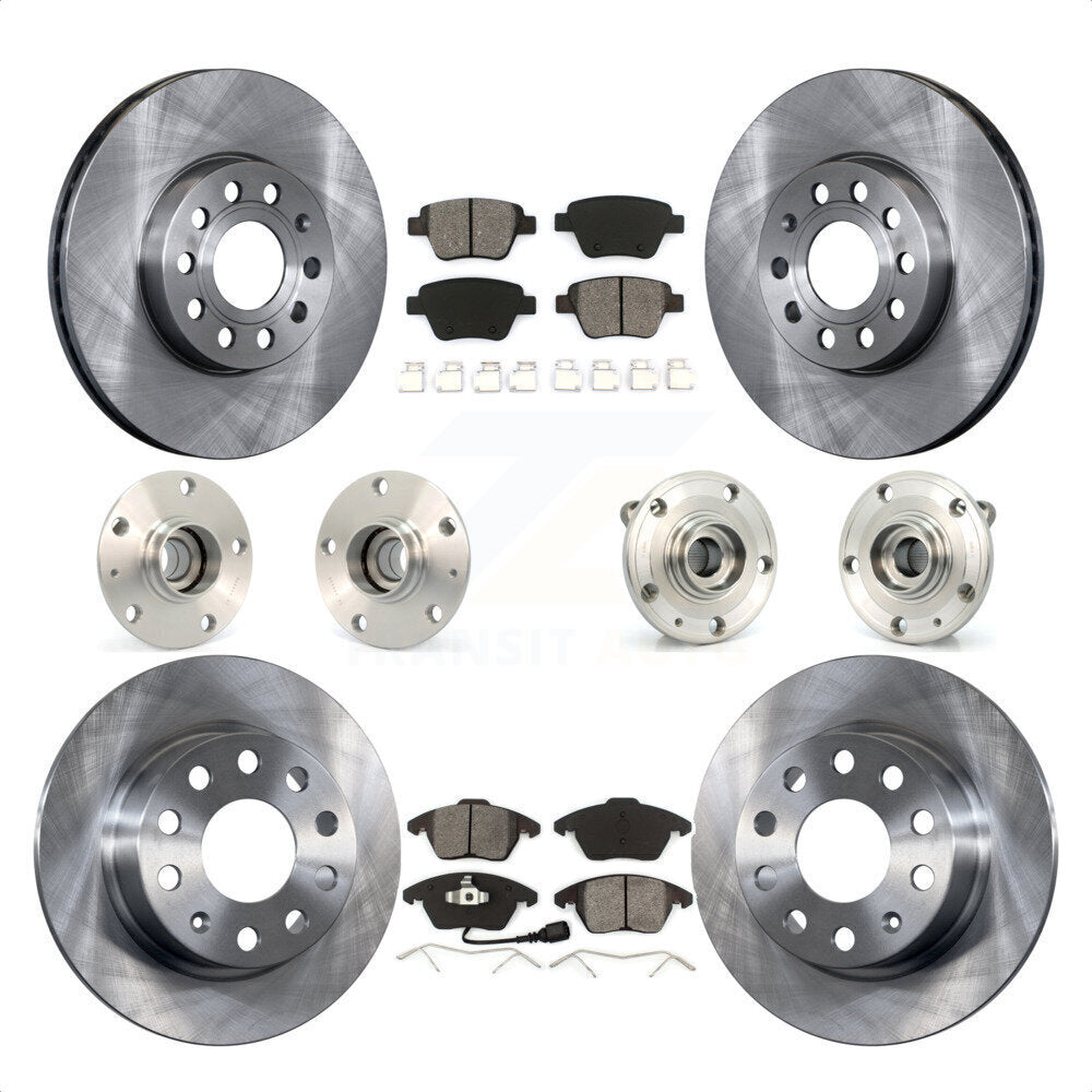 Front Rear Hub Bearings Assembly Disc Brake Rotors And Semi-Metallic Pads Kit (10Pc) For 2013 Volkswagen Beetle 2.5L With 253mm Diameter Rotor KBB-109606 by Transit Auto