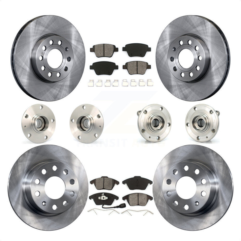 Front Rear Hub Bearings Assembly Disc Brake Rotors And Semi-Metallic Pads Kit (10Pc) For 2013 Volkswagen Beetle 2.5L With 253mm Diameter Rotor KBB-109606 by Transit Auto