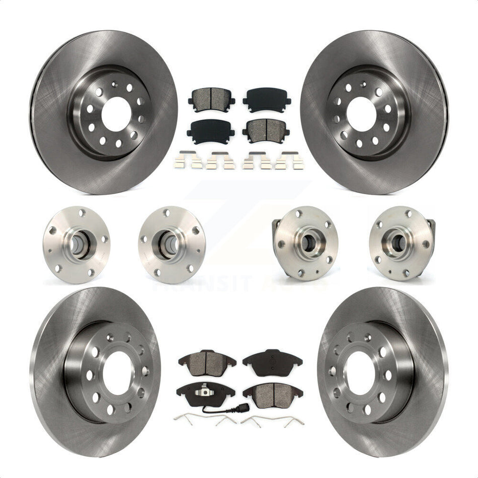 Front Rear Hub Bearings Assembly Disc Brake Rotors And Semi-Metallic Pads Kit (10Pc) For 2008 Audi A3 FWD From Chassis VIN #8P8057779 KBB-109610 by Transit Auto