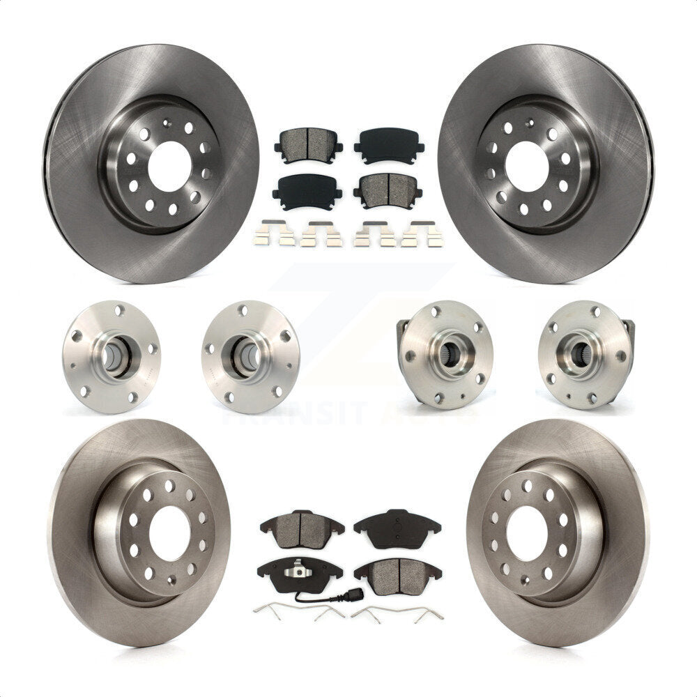 Front Rear Hub Bearings Assembly Disc Brake Rotors And Semi-Metallic Pads Kit (10Pc) For 2009 Volkswagen GTI With 282mm Diameter Rotor KBB-109612 by Transit Auto