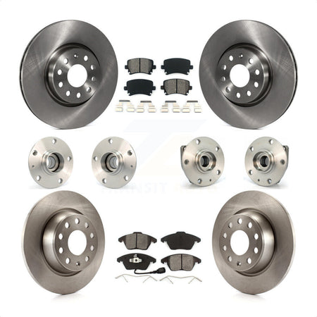 Front Rear Hub Bearings Assembly Disc Brake Rotors And Semi-Metallic Pads Kit (10Pc) For 2009 Volkswagen GTI With 282mm Diameter Rotor KBB-109612 by Transit Auto