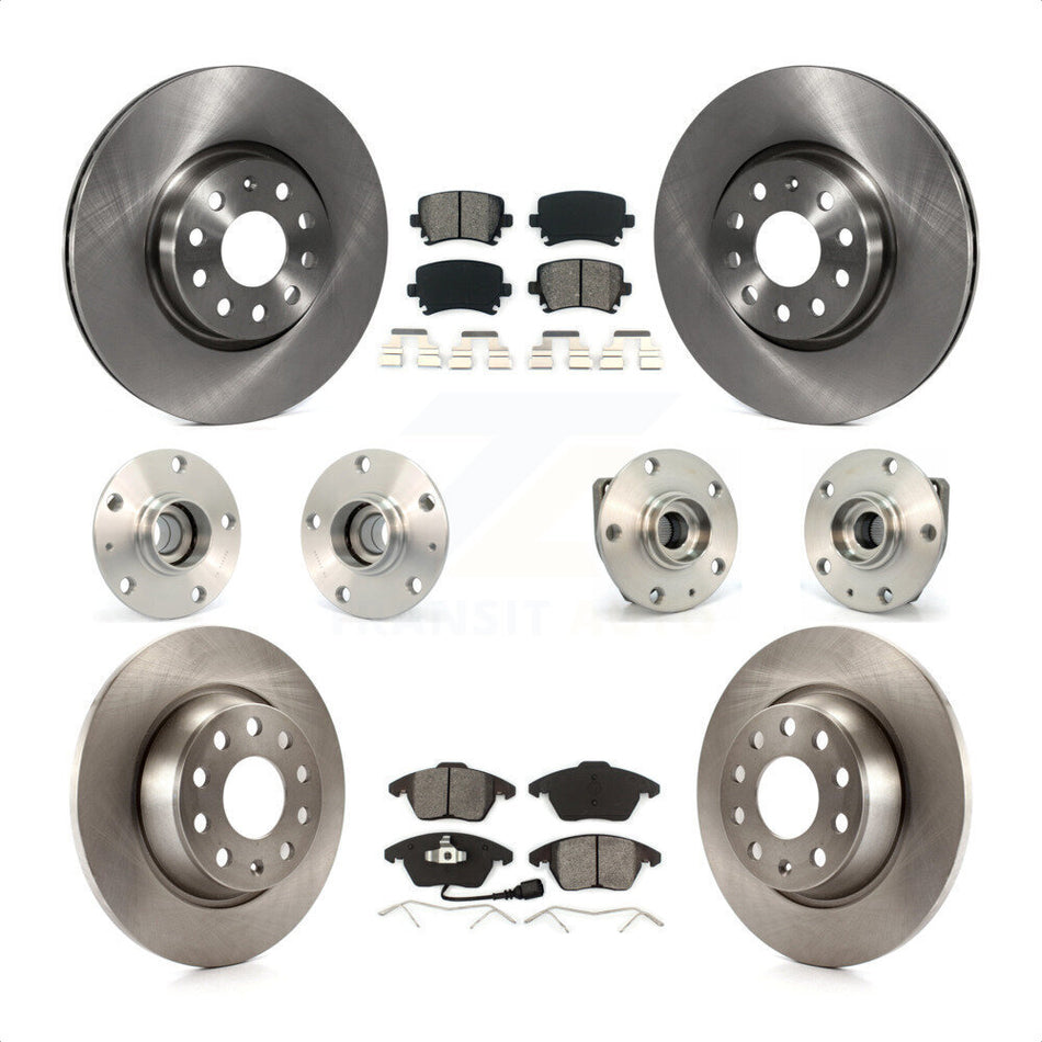Front Rear Hub Bearings Assembly Disc Brake Rotors And Semi-Metallic Pads Kit (10Pc) For 2009 Volkswagen GTI With 282mm Diameter Rotor KBB-109612 by Transit Auto