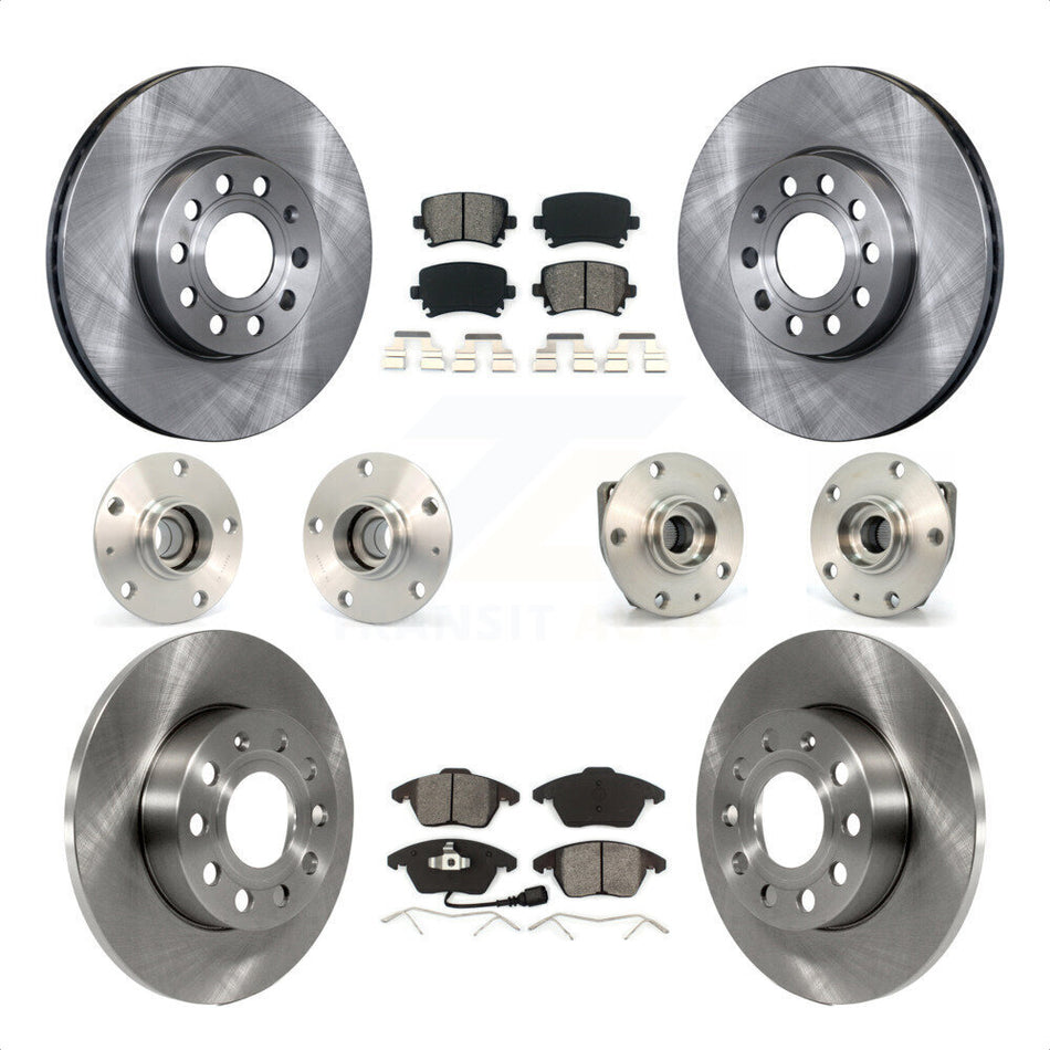 Front Rear Hub Bearings Assembly Disc Brake Rotors And Semi-Metallic Pads Kit (10Pc) For 2006-2009 Volkswagen Rabbit 3 Bolt Mounting Flange KBB-109614 by Transit Auto