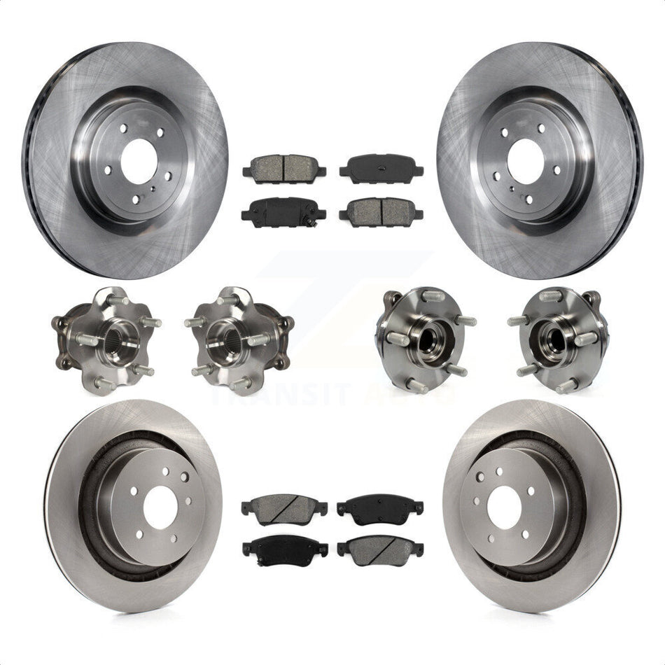 Front Rear Hub Bearings Assembly Disc Brake Rotors And Semi-Metallic Pads Kit (10Pc) For 2014 INFINITI Q60 Sport with RWD Without Package KBB-109665 by Transit Auto
