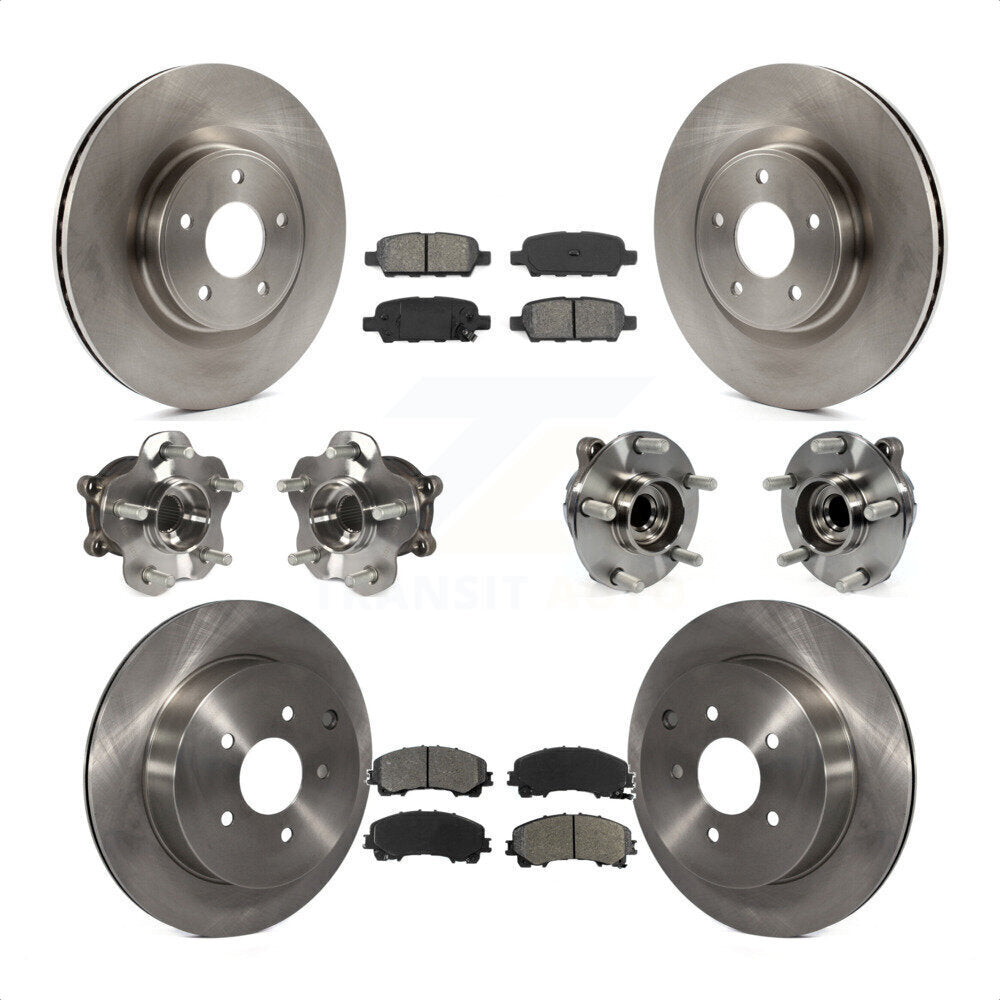 Front Rear Hub Bearings Assembly Disc Brake Rotors And Semi-Metallic Pads Kit (10Pc) For INFINITI Q50 Base Premium with RWD KBB-109668 by Transit Auto