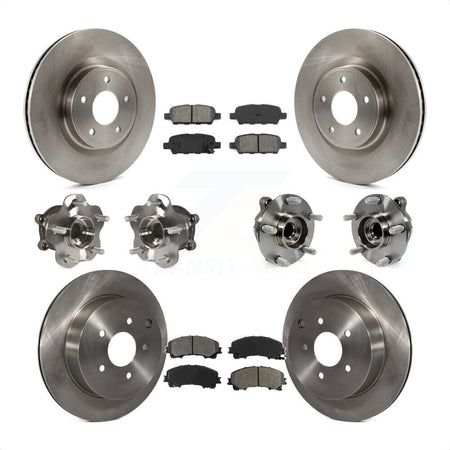 Front Rear Hub Bearings Assembly Disc Brake Rotors And Semi-Metallic Pads Kit (10Pc) For INFINITI Q50 Base Premium with RWD KBB-109668 by Transit Auto