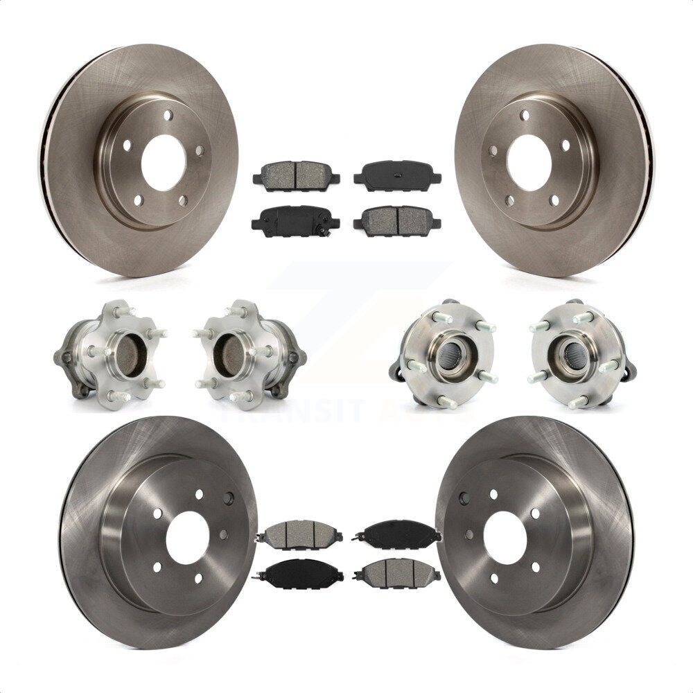 Front Rear Hub Bearings Assembly Disc Brake Rotors And Semi-Metallic Pads Kit (10Pc) For 2016 Nissan Pathfinder FWD From 11 15 KBB-109682 by Transit Auto