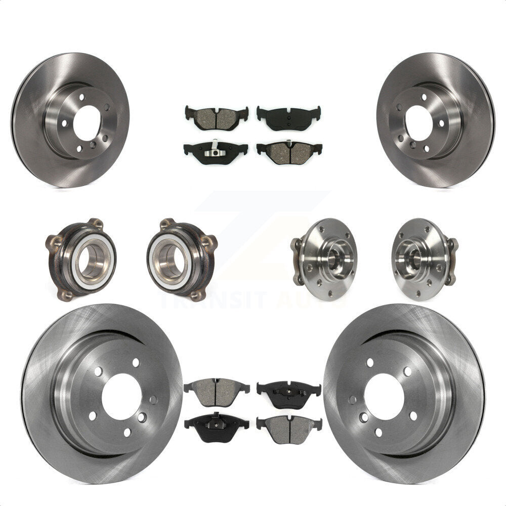 Front Rear Hub Bearings Assembly Disc Brake Rotors And Semi-Metallic Pads Kit (10Pc) For 2013-2014 BMW X1 xDrive28i with AWD KBB-109761 by Transit Auto