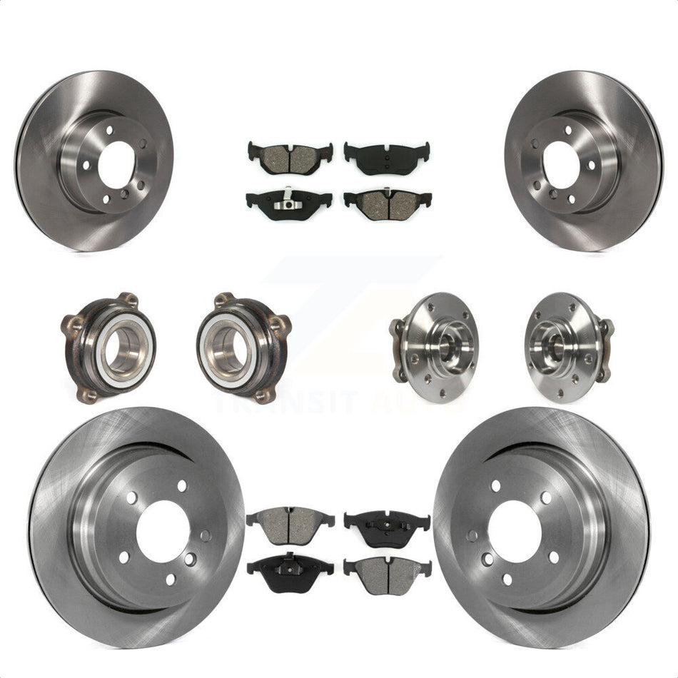 Front Rear Hub Bearings Assembly Disc Brake Rotors And Semi-Metallic Pads Kit (10Pc) For 2013-2014 BMW X1 xDrive28i with AWD KBB-109761 by Transit Auto