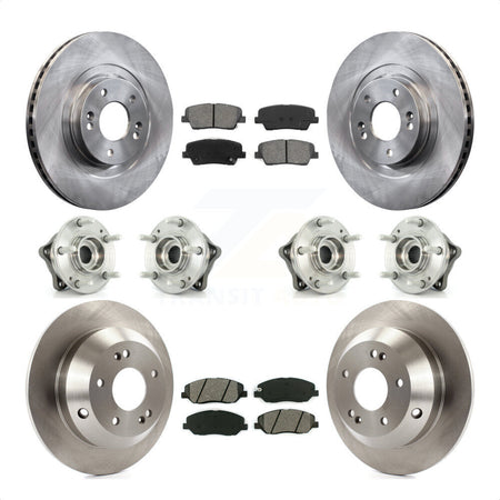 Front Rear Hub Bearings Assembly Disc Brake Rotors And Semi-Metallic Pads Kit (10Pc) For 2013-2014 Hyundai Santa Fe AWD with 3.3L With ABS Brakes KBB-109803 by Transit Auto