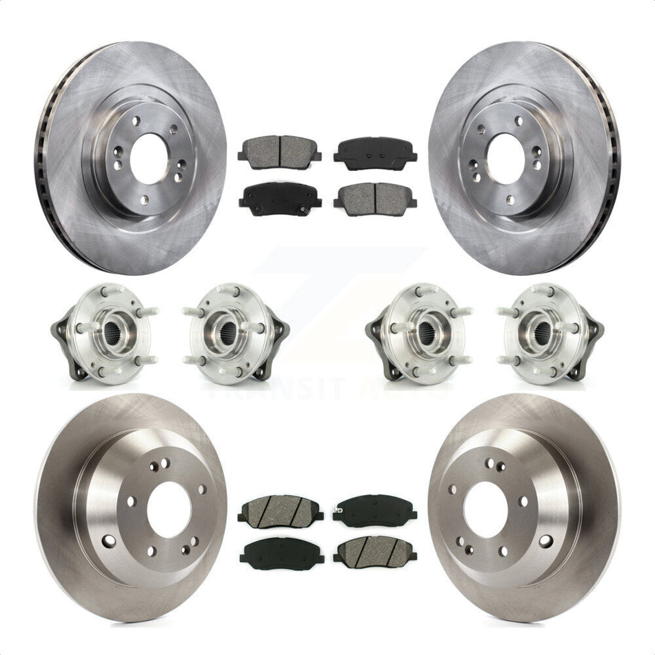 Front Rear Hub Bearings Assembly Disc Brake Rotors And Semi-Metallic Pads Kit (10Pc) For 2013-2014 Hyundai Santa Fe AWD with 3.3L With ABS Brakes KBB-109803 by Transit Auto
