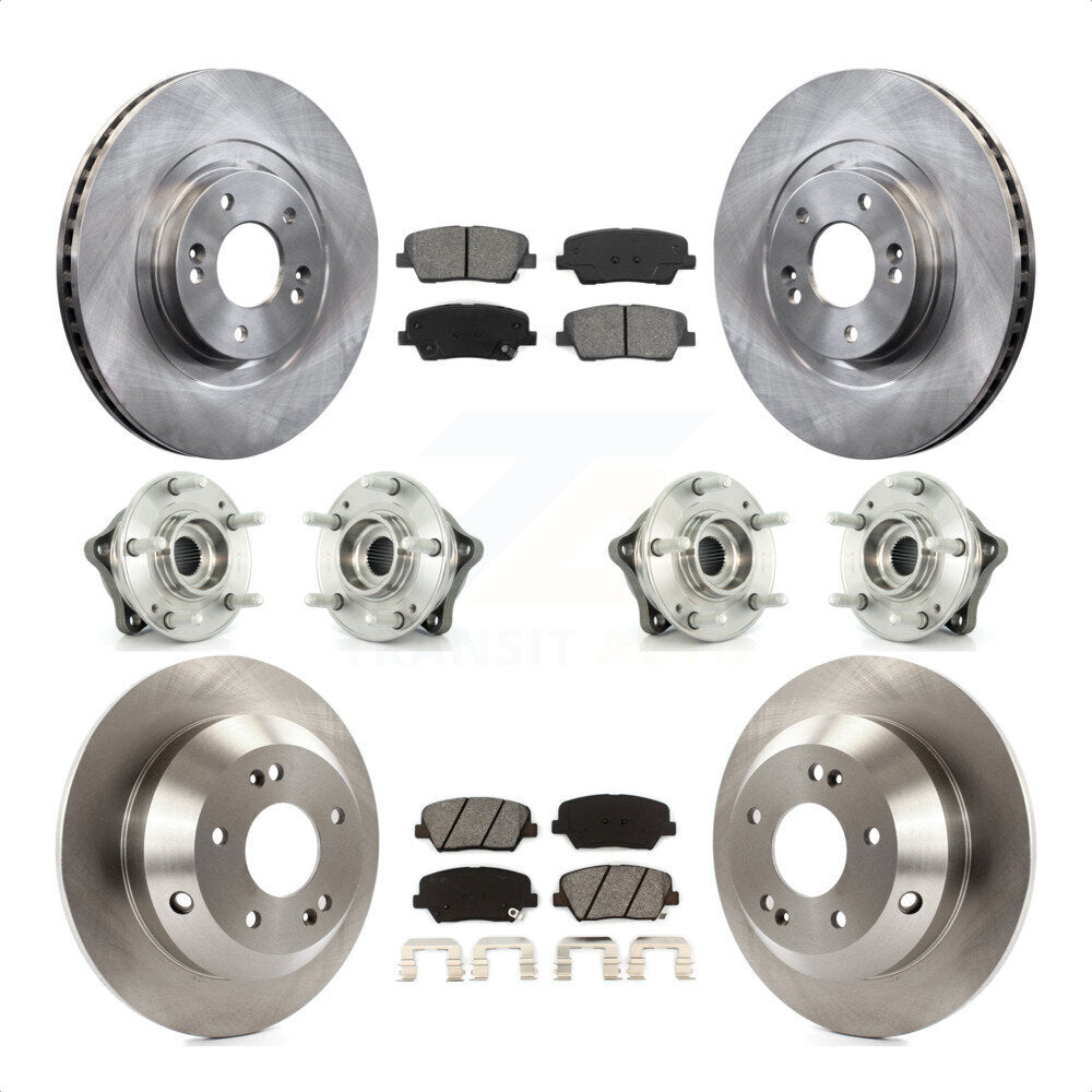 Front Rear Hub Bearings Assembly Disc Brake Rotors And Semi-Metallic Pads Kit (10Pc) For 2013-2014 Hyundai Santa Fe Sport AWD with 2.4L 2.0L KBB-109804 by Transit Auto