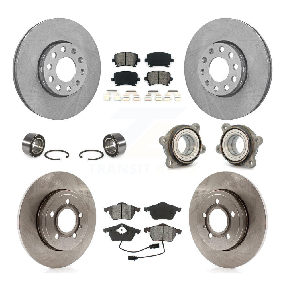 Front Rear Wheel Hub Bearings Assembly Disc Brake Rotors And Semi-Metallic Pads Shoes Kit (10Pc) For 2005-2006 Audi A4 Quattro With 288mm Diameter Rotor KBB-109867 by Transit Auto