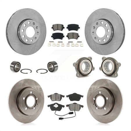 Front Rear Wheel Hub Bearings Assembly Disc Brake Rotors And Semi-Metallic Pads Shoes Kit (10Pc) For 2005-2006 Audi A4 Quattro With 288mm Diameter Rotor KBB-109867 by Transit Auto