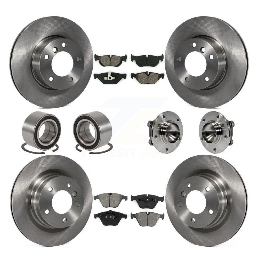 Front Rear Wheel Hub Bearings Assembly Disc Brake Rotors And Semi-Metallic Pads Shoes Kit (10Pc) For 2007 BMW 323i With 312mm Diameter Rotor KBB-109931 by Transit Auto