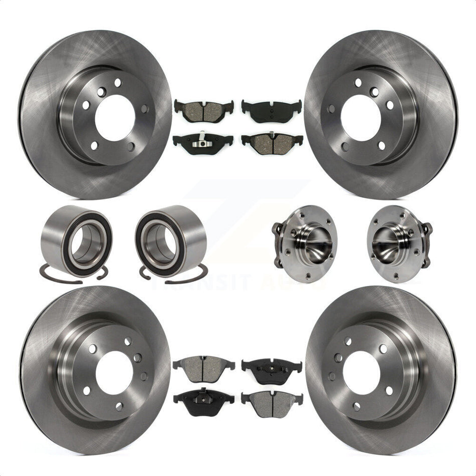 Front Rear Wheel Hub Bearings Assembly Disc Brake Rotors And Semi-Metallic Pads Shoes Kit (10Pc) For 2007 BMW 323i With 312mm Diameter Rotor KBB-109931 by Transit Auto