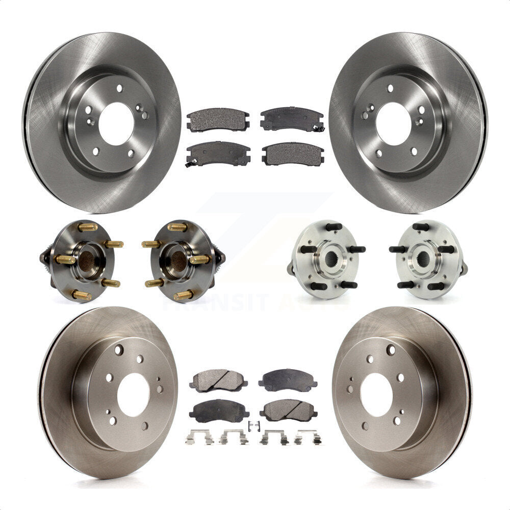 Front Rear Hub Bearings Assembly Disc Brake Rotors And Ceramic Pads Kit (10Pc) For 2007 Mitsubishi Galant Ralliart with 3.8L 4-Wheel ABS KBB-110236 by Transit Auto