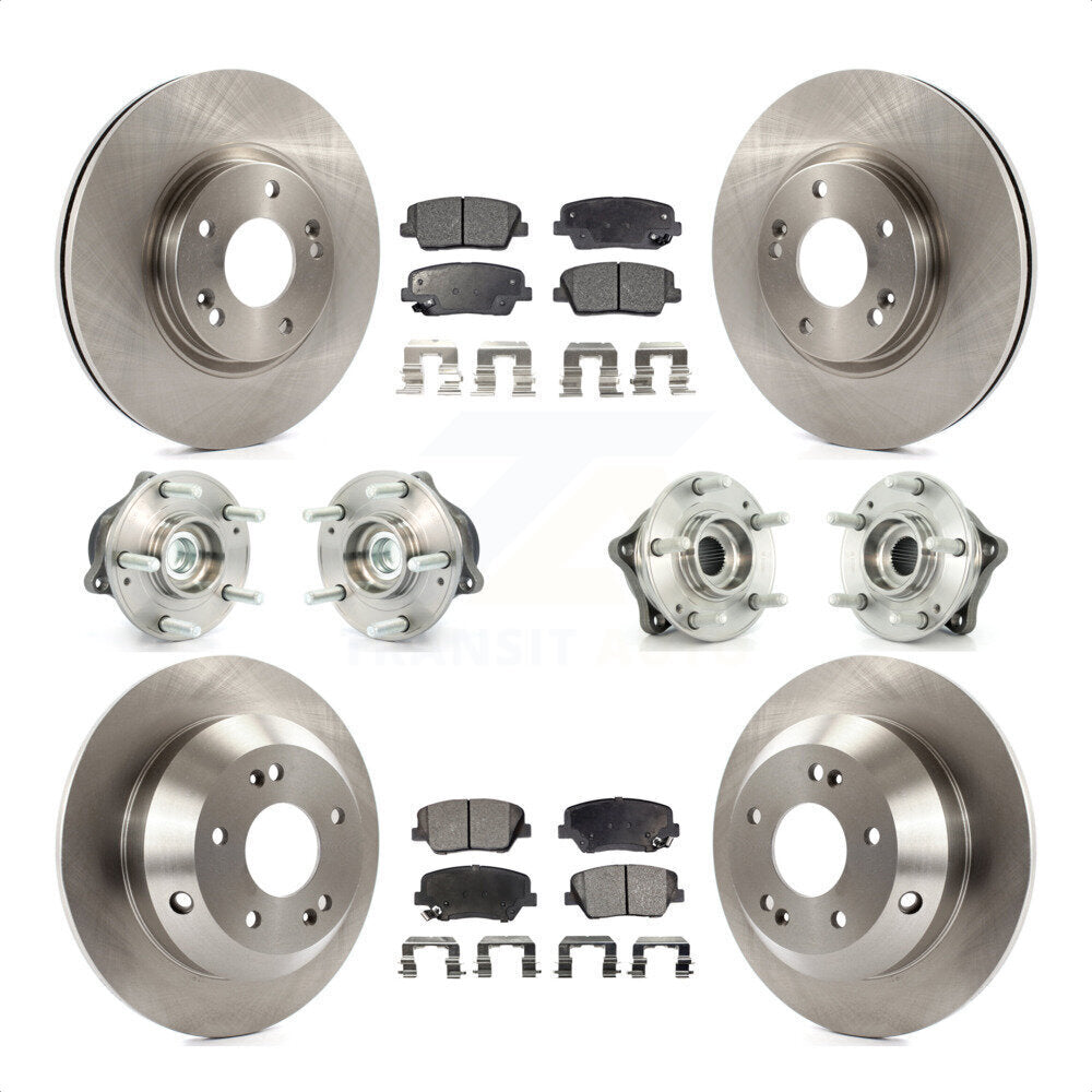 Front Rear Hub Bearings Assembly Disc Brake Rotors And Ceramic Pads Kit (10Pc) For Kia Sorento Hyundai Santa Fe With ABS Brakes FWD KBB-110291 by Transit Auto