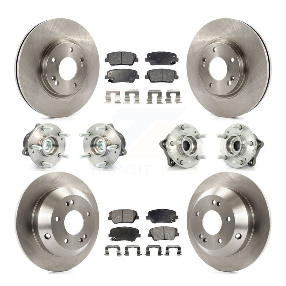 Front Rear Hub Bearings Assembly Disc Brake Rotors And Ceramic Pads Kit (10Pc) For Kia Sorento Hyundai Santa Fe With ABS Brakes FWD KBB-110291 by Transit Auto